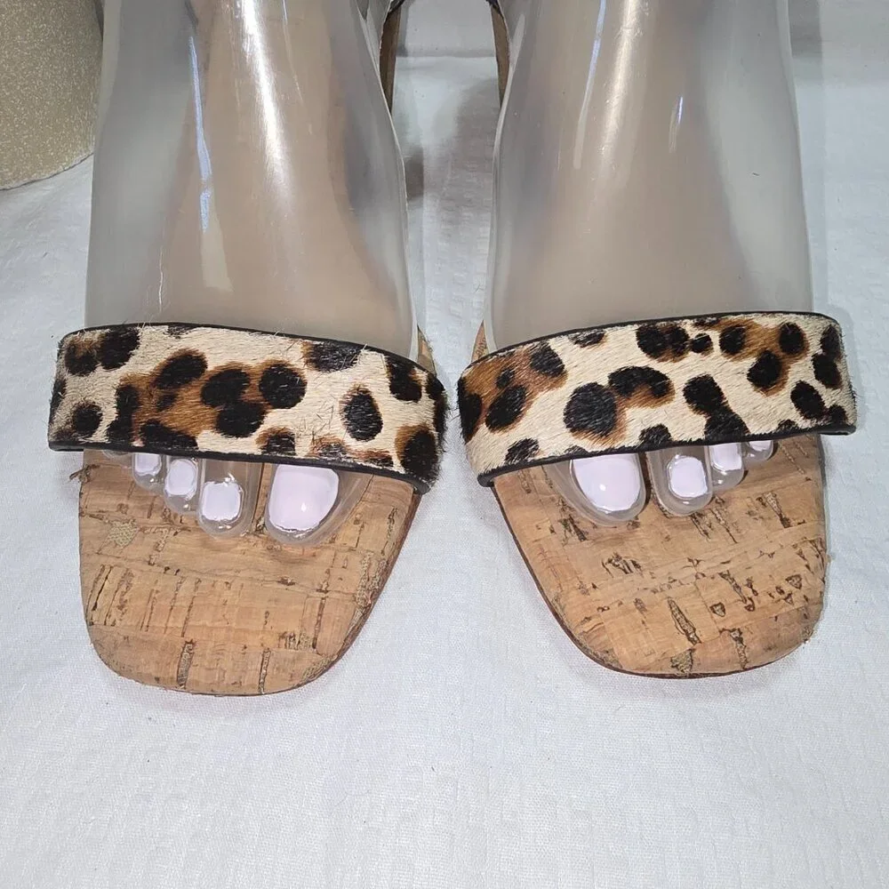 ANTONIO MELANI LEATHER ANKLE STRAP WEDGE SANDAL LEOPARD PRINT WOMENS SIZE 8.5
